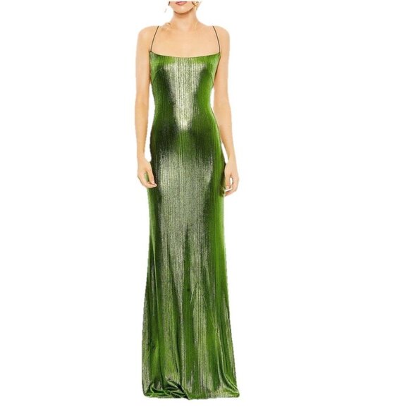 Mac Duggal Dresses & Skirts - NEW NWT Ieena for Mac Duggal Metallic Apple Green Corset Back Column Gown 2